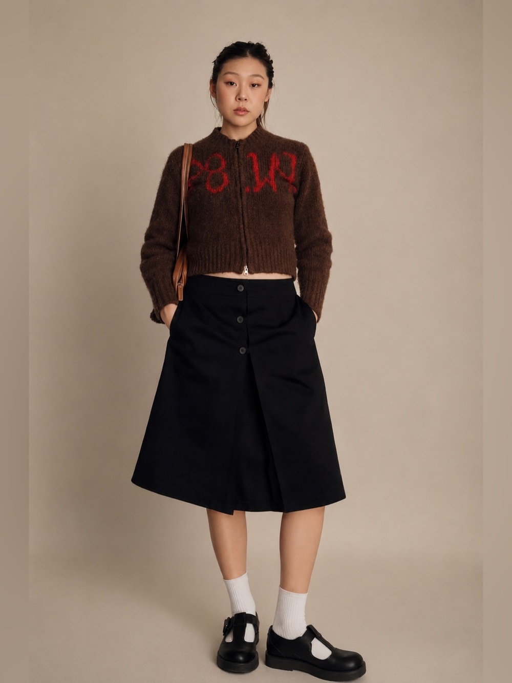 Uniqlo JW Anderson black cotton button detail a line midi skirt size XS